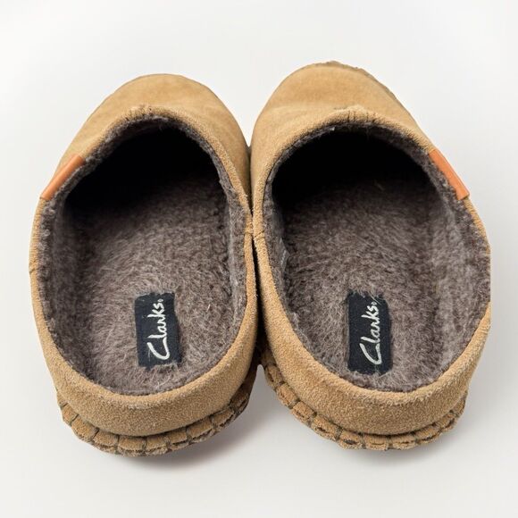 Clarks Mens 11M Camel Suede Open Back Sherpa Lined Slippers‎ main image 4